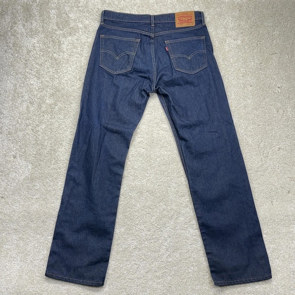 Levis 505 Jeans Mens 34x32 Blue Dark Wash Denim Straight Leg Regular Fit Stretch - Picture 4 of 14